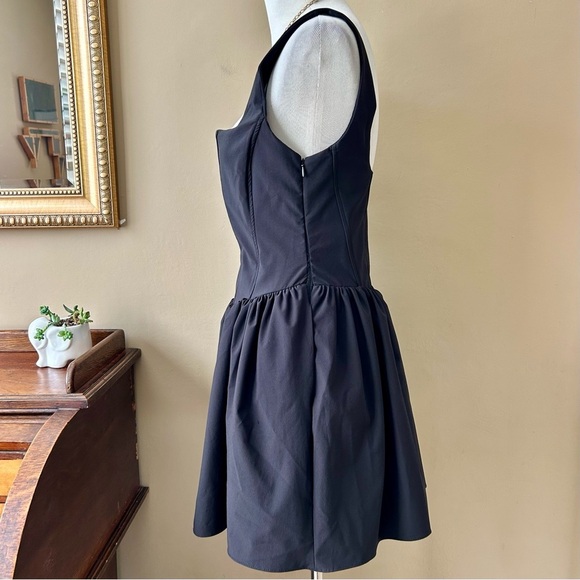 Zara Ruched Corset Dress Black Square Neck V-Waist Size L - Picture 6 of 15